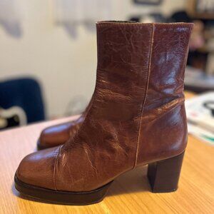 ASOS DESIGN leather platform boots -- brown/cognac, size 10